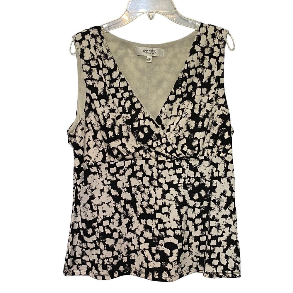 Jones Studio Black & White V-Neck Sleeveless Blouse Women’s Size Medium‎
